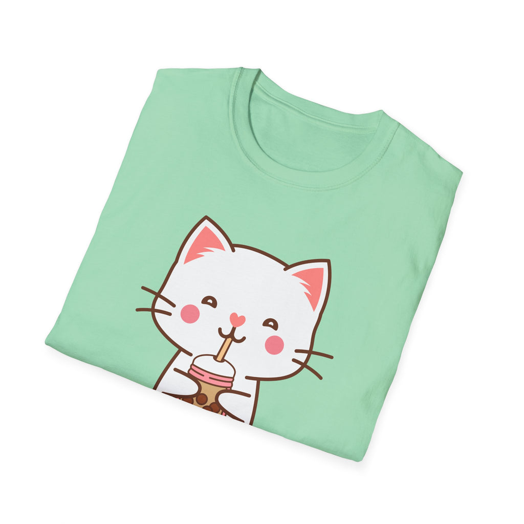 Cat Boba Tea Bubble Tea Anime Kawaii Neko Softstyle T-Shirt, Cute Japanese Kitty Drink Tee, Fun Cartoon Cat Lover Shirt, Trendy