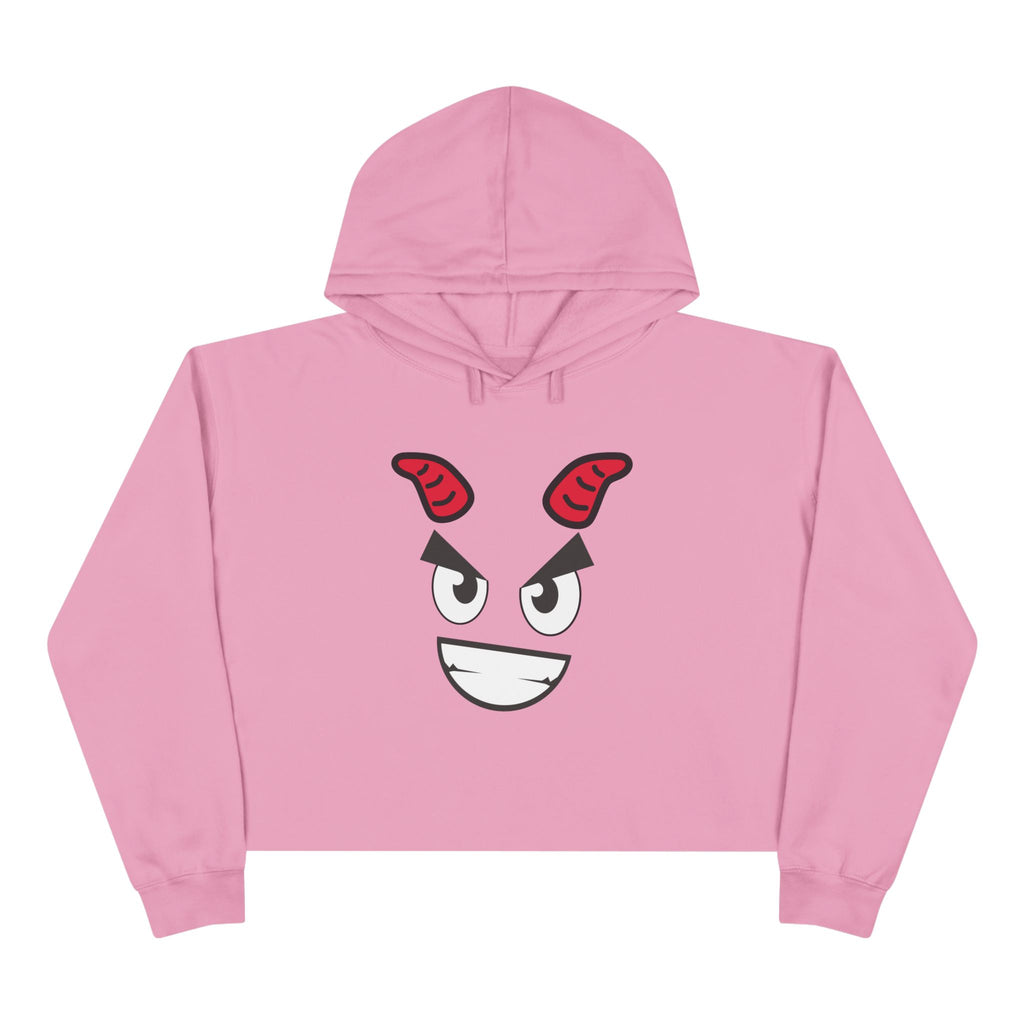 Demon Face Crop Hoodie - Gothic Devil Graphic Pullover Sweatshirt