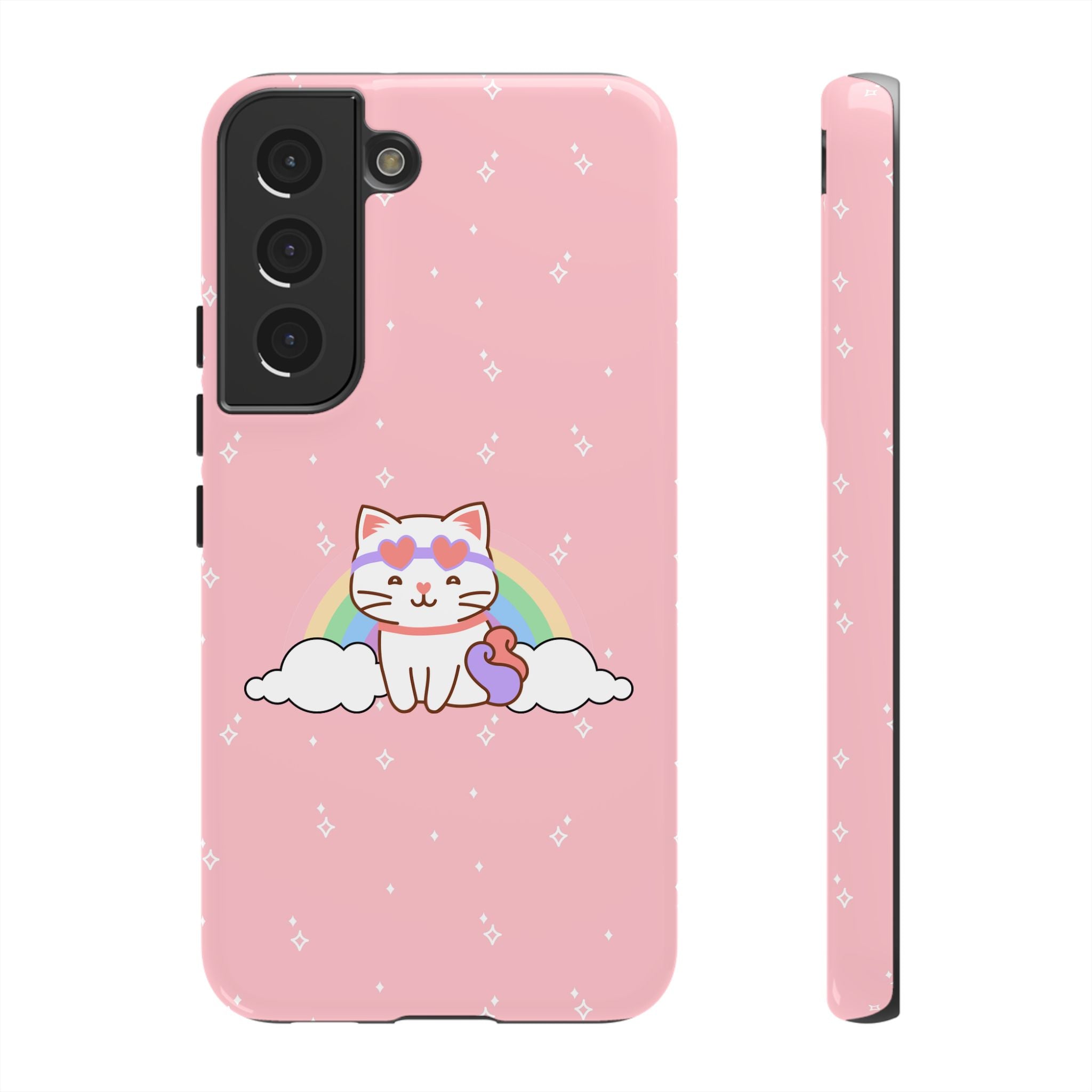 Kawaii Cat Rainbow Tough Cases, Cute Kitty Phone Cover, Protective Phone Case, Adorable Cat Lover Gift, Fun Rainbow Cat Phone Accessories
