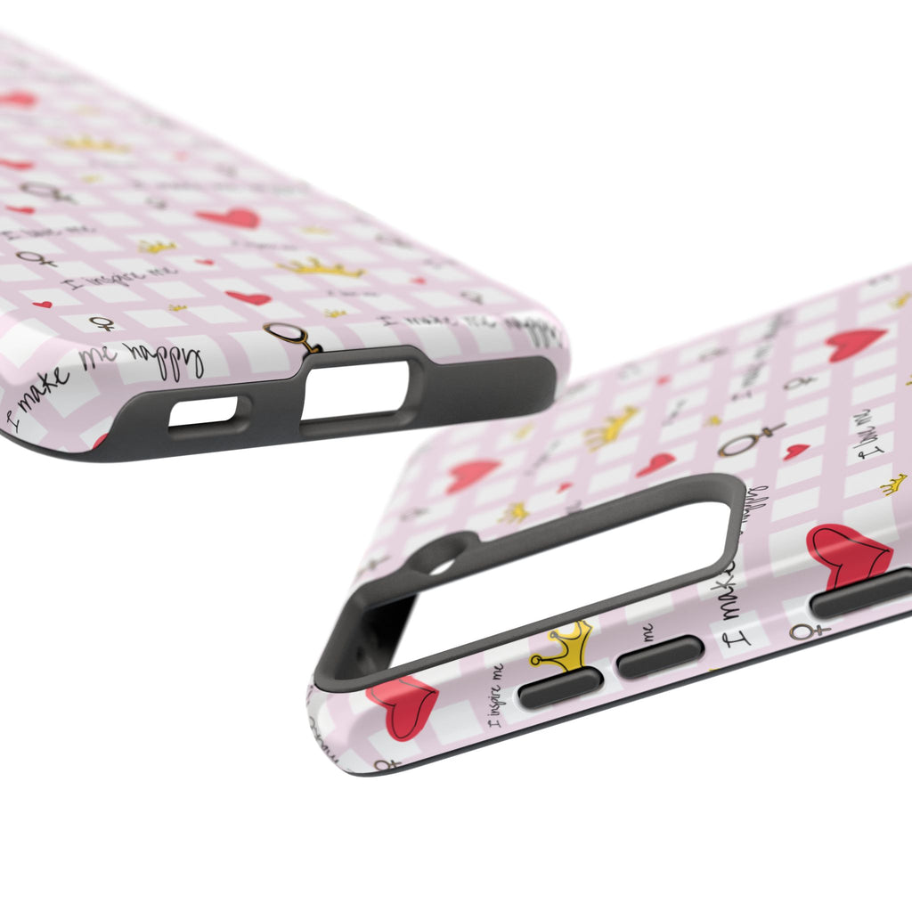 Cozy Hearts & Crowns Phone Case, Heart Design Protective Phone Cover, Crown Pattern Tough Case, Girly Phone Accessories, Valentine's Day
