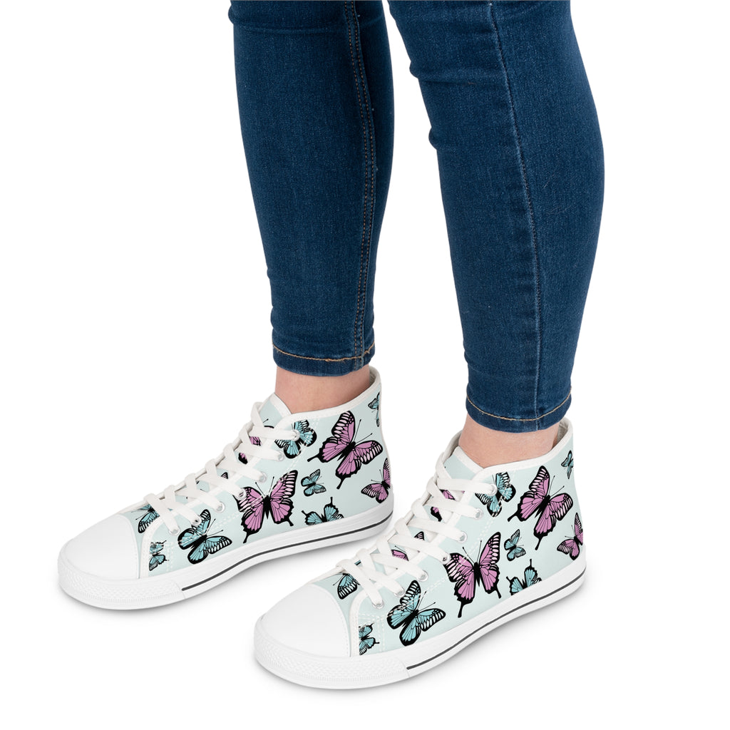 Butterfly High Top Sneakers, Light Blue Women's Shoes, Unique Sneaker Gift, Trendy Tennis Shoes, Custom Sneaker Design, Stylish Fashion