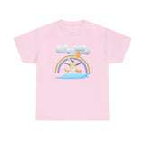 Crazy duck in rainy weather with rainbows and lightning Heavy Cotton Tee