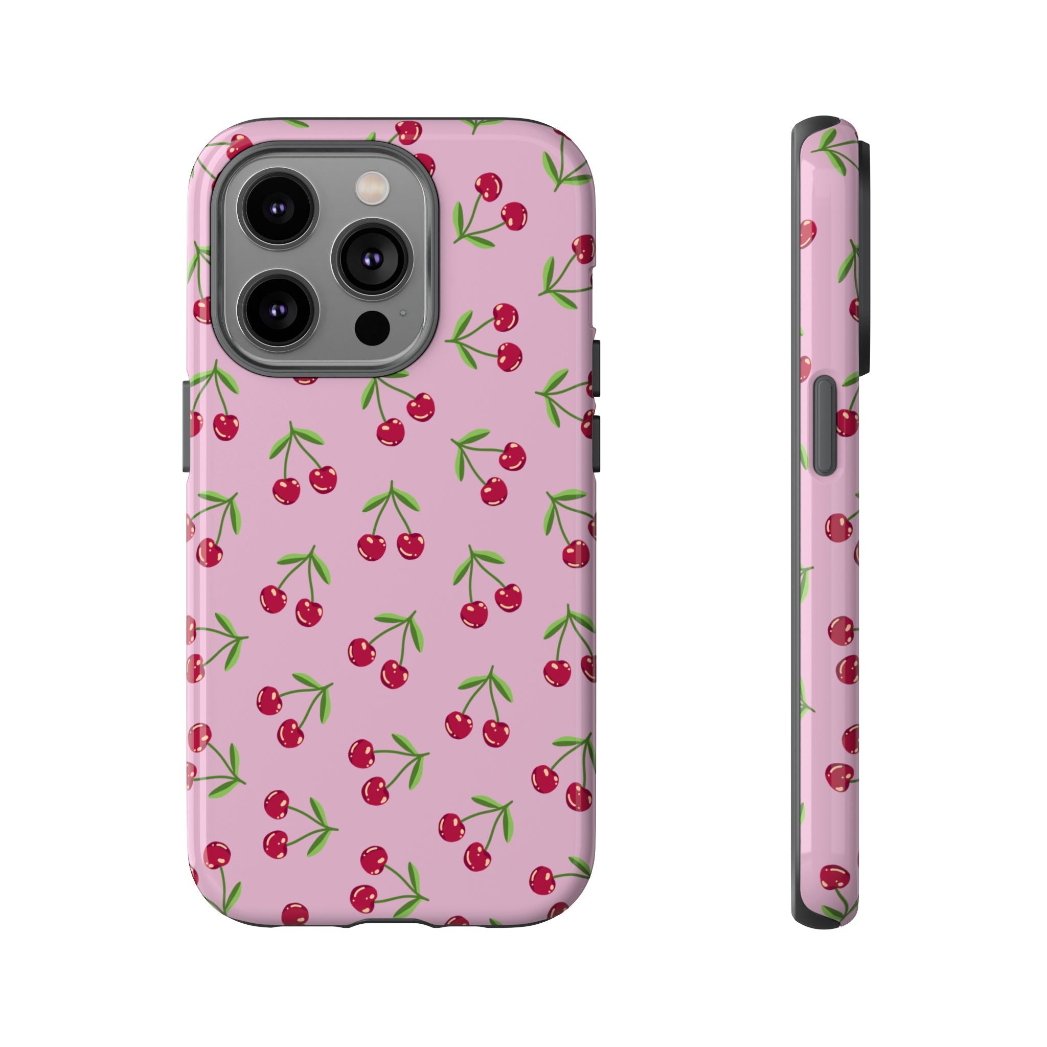 iPhone Cherry Pattern Phone Cases, Floral Tough Cover, Protective Smartphone Shell, Hard Case Gift for Her, Pretty Device Accessories