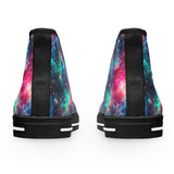 Neon Space High Top Sneakers, Galaxy Print Shoes, Outer Space Sneaker, Women's Fashion Footwear, Trendy Astro Sneaks