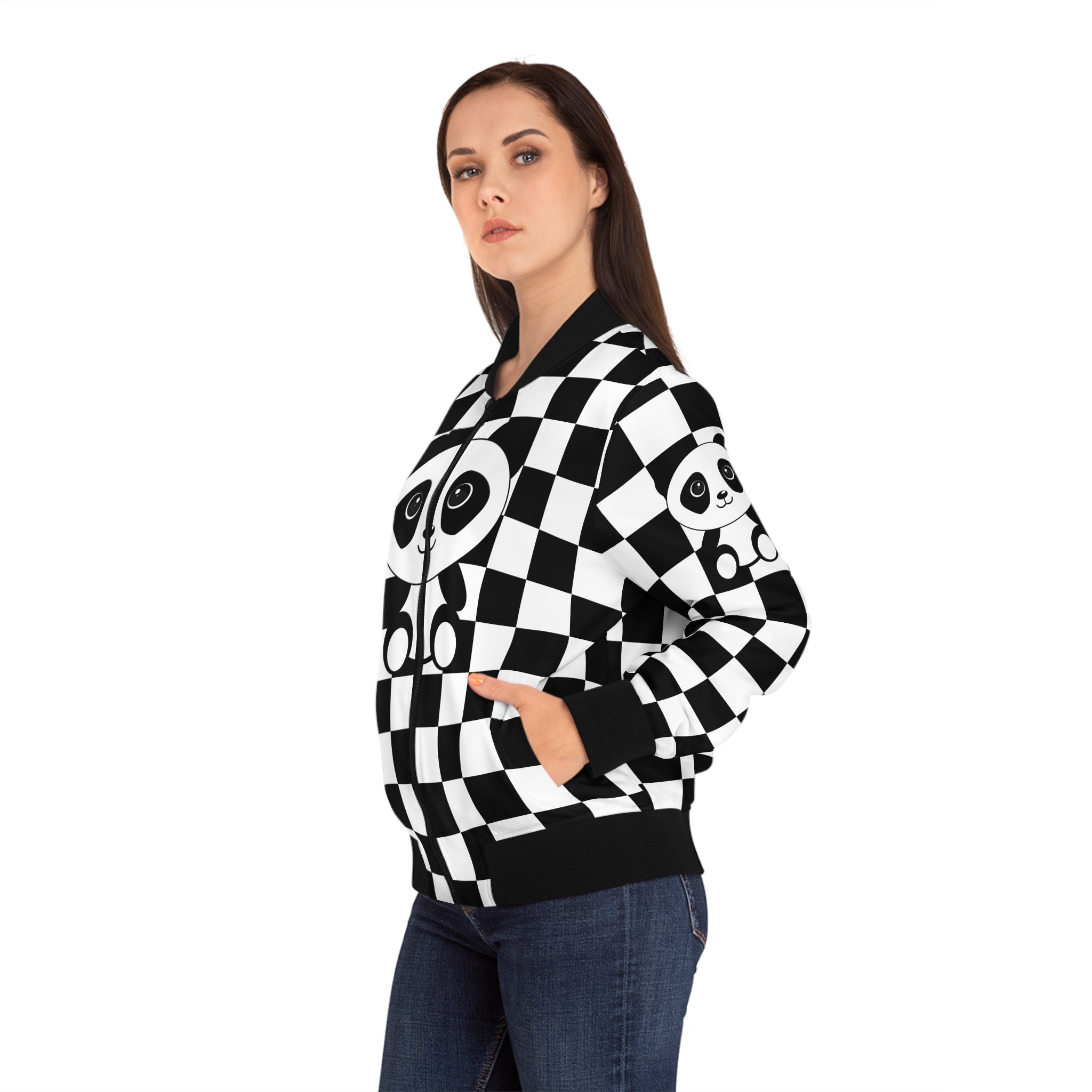 Pandas Chessboard Bomber Jacket