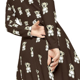 Cute Bear Women's Long Sleeve Dress dark-brown