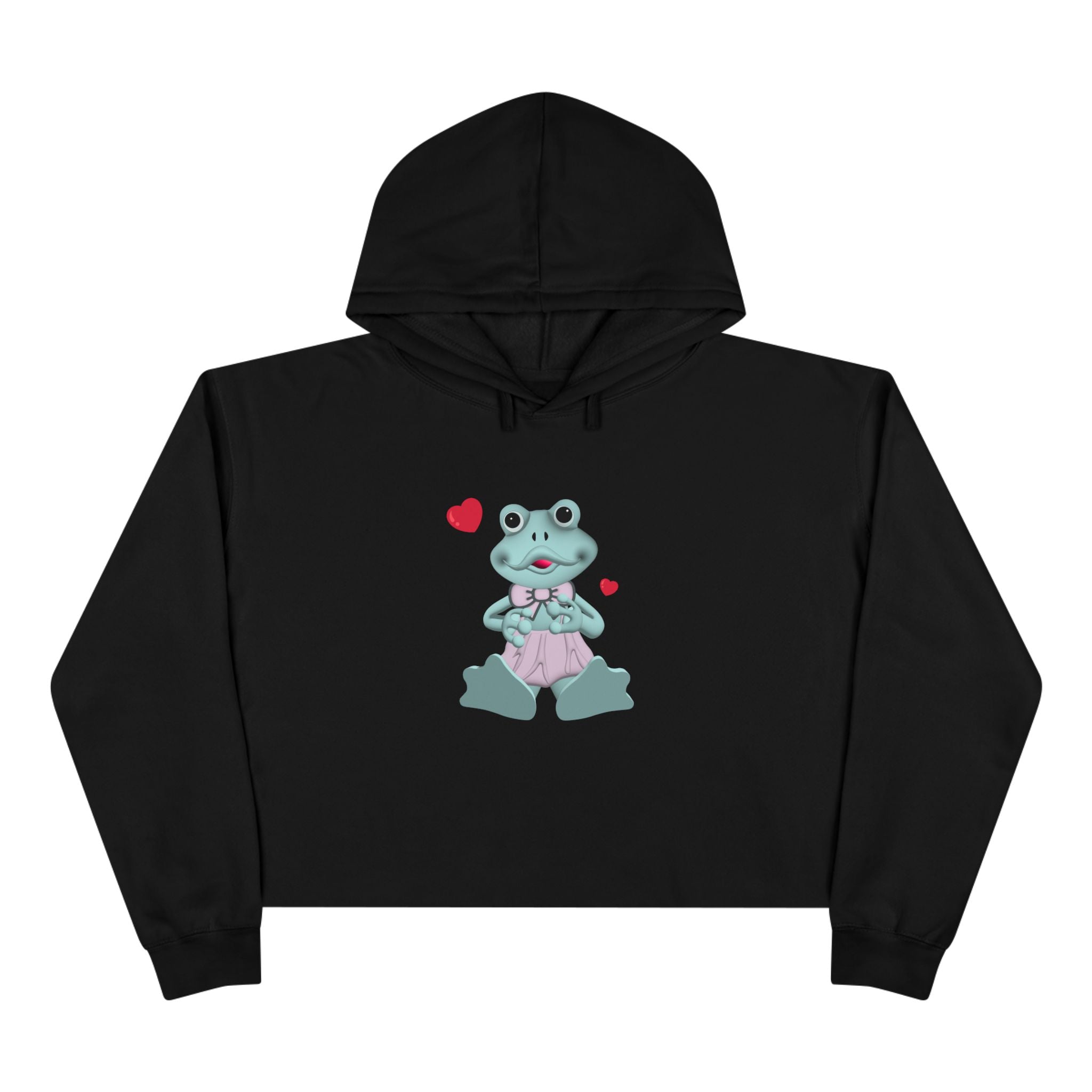 Cute Frog Crop Hoodie - Adorable Animal Sweatshirt, Green Frog Pullover, Fun Amphibian Jumper, Quirky Hooded Top, Cozy Animal Sweater