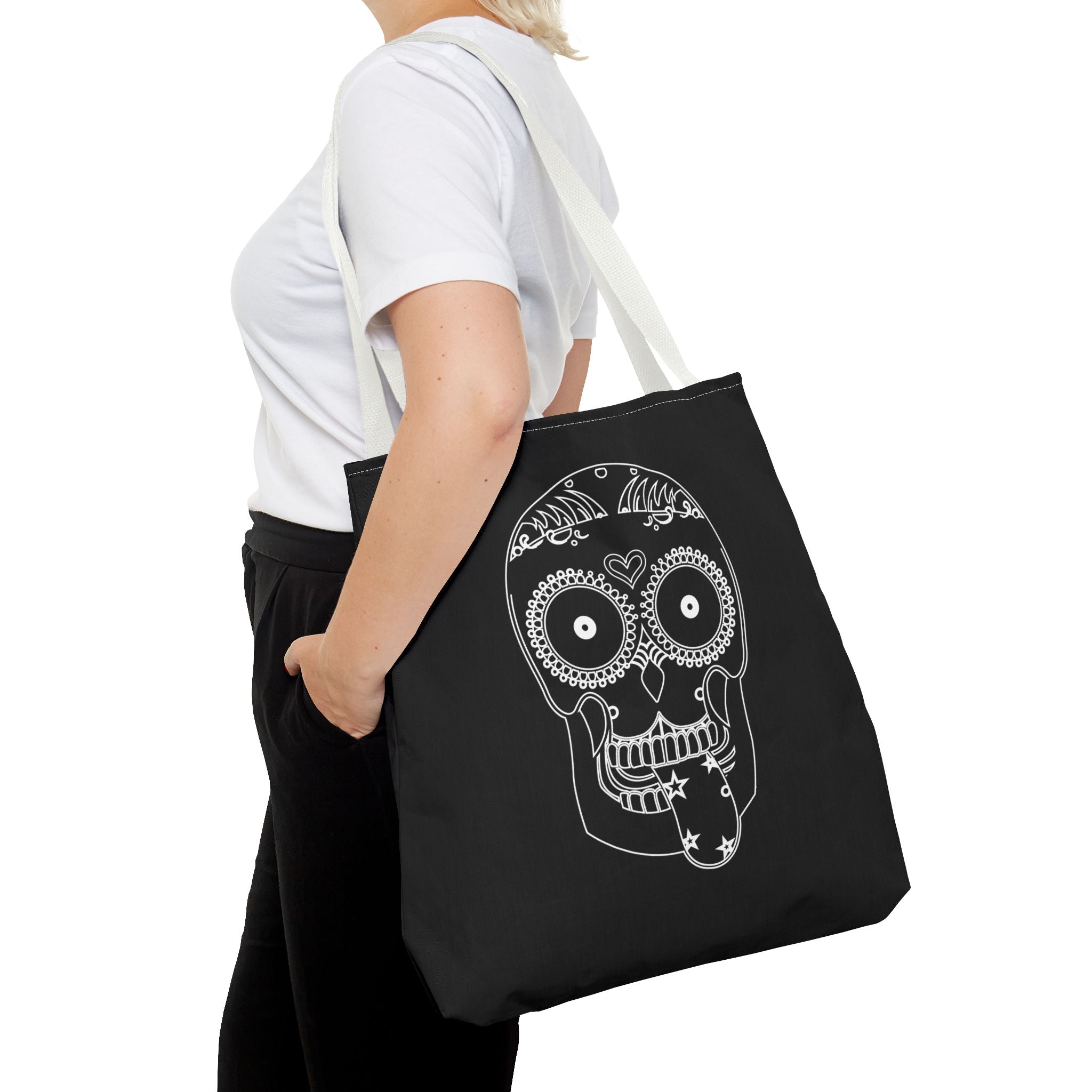 Gothic Skull Tote Bag, Halloween Bag, Spooky Shoulder Bag, Skull and Spider Grocery Tote, Gothic Handbag, Creepy Skull Purse