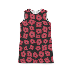 Poppy Pattern Dress, Floral Summer Dress, Red Flower Sundress, Sleeveless Midi Dress, Women's Casual Fashion