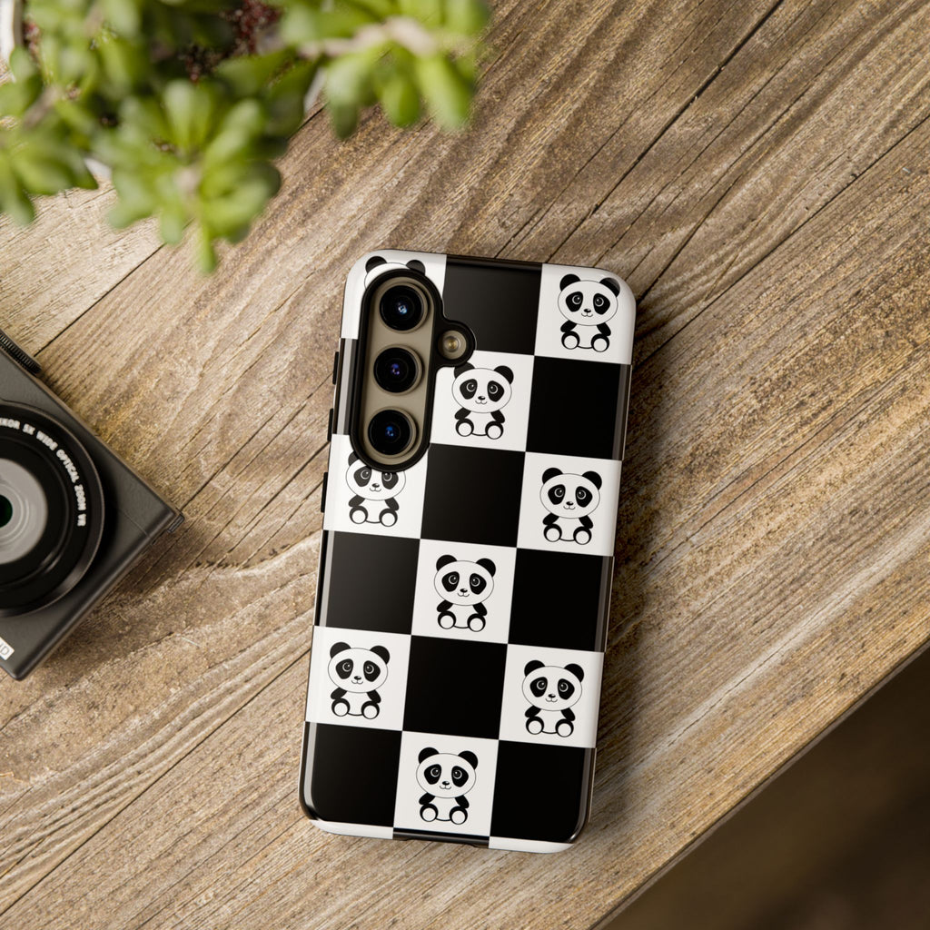 Panda Chessboard Tough Cases, Cute Panda Phone Covers, Chess Pattern iPhone Case, Board Games Phone Accessories, Animal Lover Tech