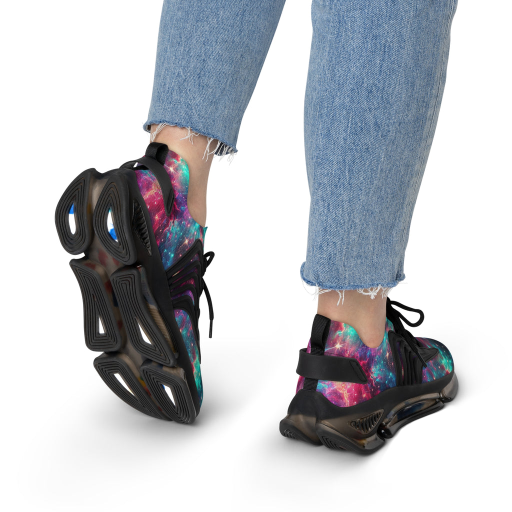 Neon Space Sneakers, Women's Shoes, Galaxy Print Running Shoes, Outer Space Sneaker Gift, Cosmic Athletic Footwear