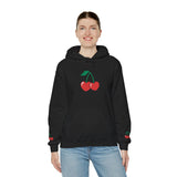 Cherry Heart Embroidered Hoodie — Heart Cherry Graphic Hooded Sweatshirt