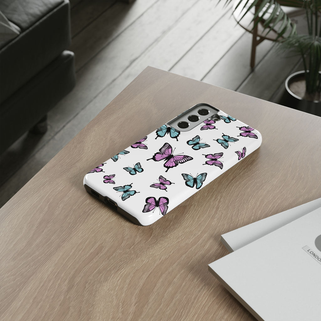 Butterfly Pattern White Background Phone Cases, Protective Cover, Strong Cases, Impact Resistant, Floral Design, Unique Gifts