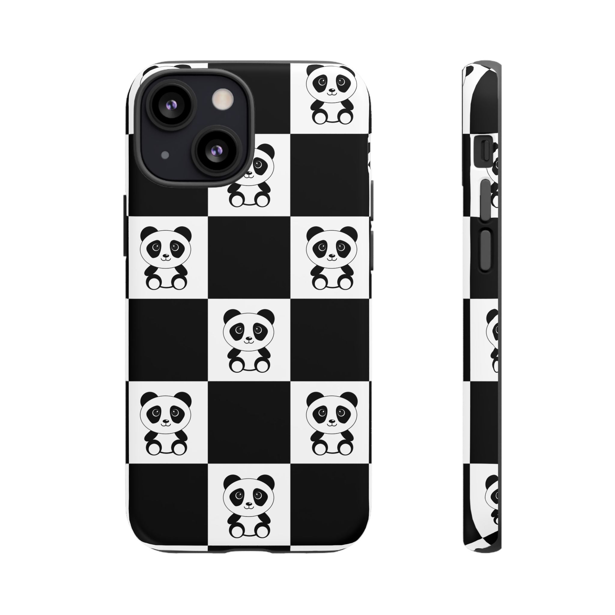 Panda Chessboard Tough Cases, Cute Panda Phone Covers, Chess Pattern iPhone Case, Board Games Phone Accessories, Animal Lover Tech