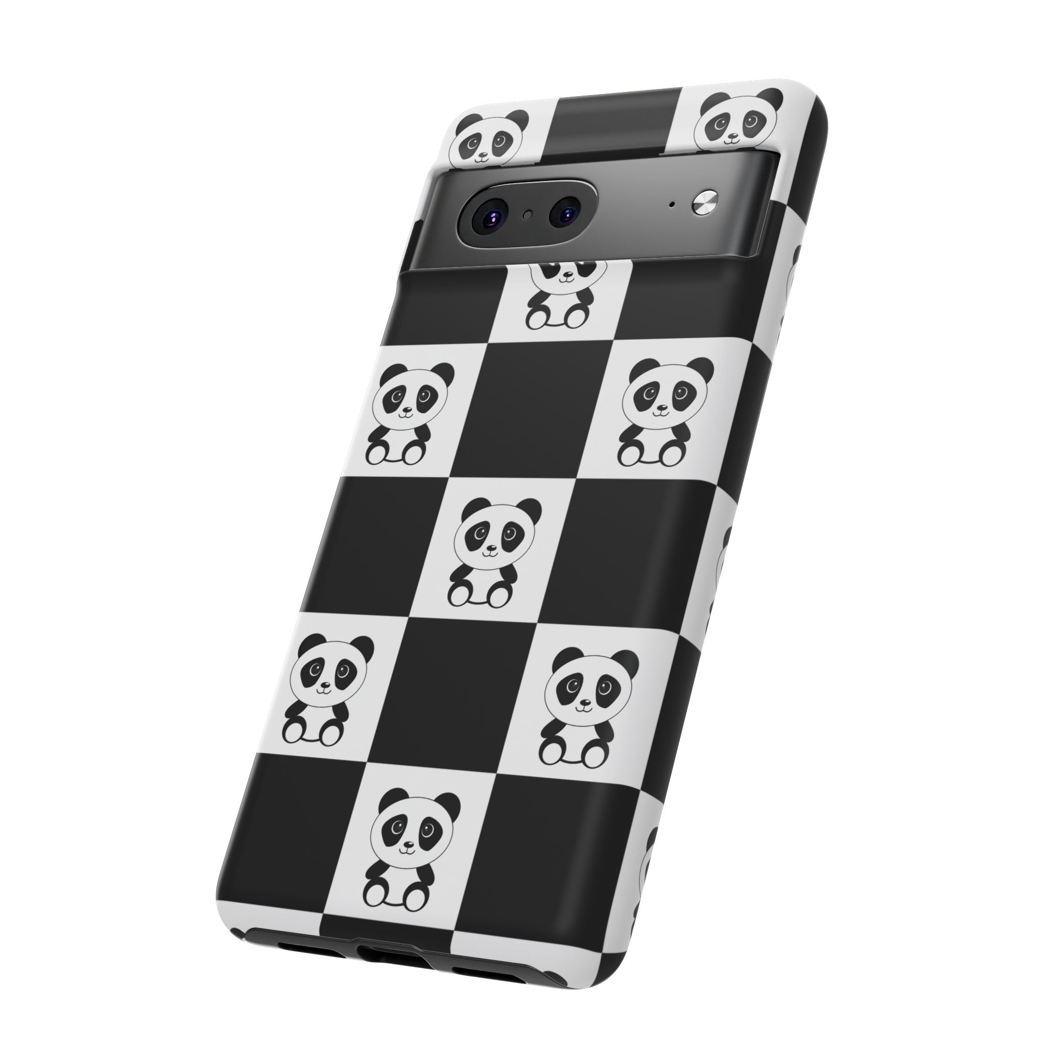 Panda Chessboard Tough Cases, Cute Panda Phone Covers, Chess Pattern iPhone Case, Board Games Phone Accessories, Animal Lover Tech