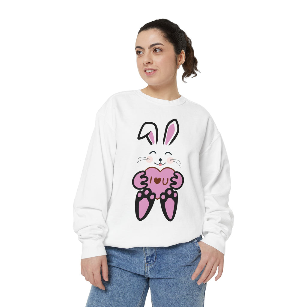 Rabbit With I Love You Heart Sweatshirt, Valentine's Day Gift, Unisex Jumper, Bunny Lover Pullover, Cozy Winter Apparel, Cute Animal