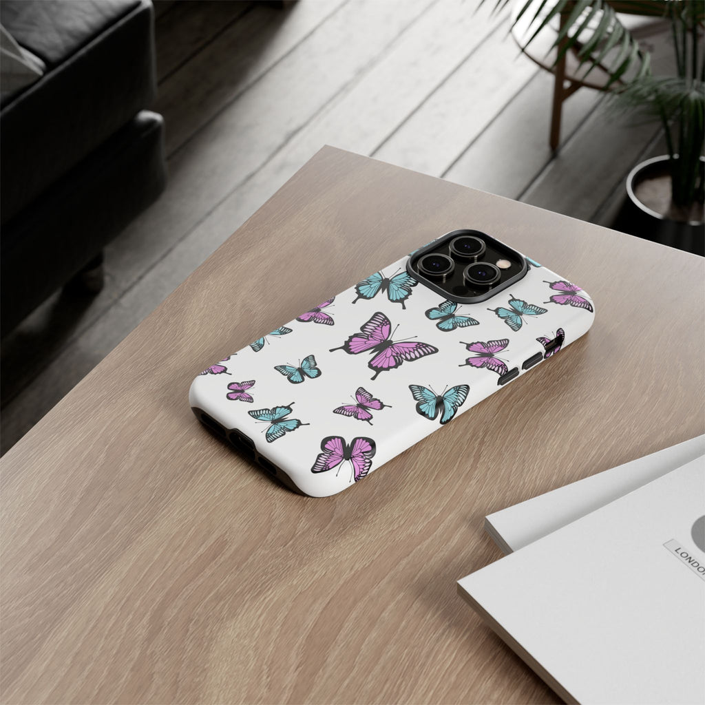 Butterfly Pattern White Background Phone Cases, Protective Cover, Strong Cases, Impact Resistant, Floral Design, Unique Gifts