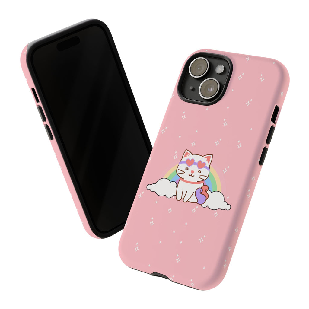 Kawaii Cat Rainbow Tough Cases, Cute Kitty Phone Cover, Protective Phone Case, Adorable Cat Lover Gift, Fun Rainbow Cat Phone Accessories