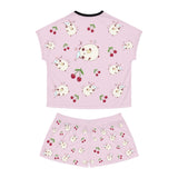 Kawaii Sleeping Bears with Cherries Pink Women's Short Pajama Set