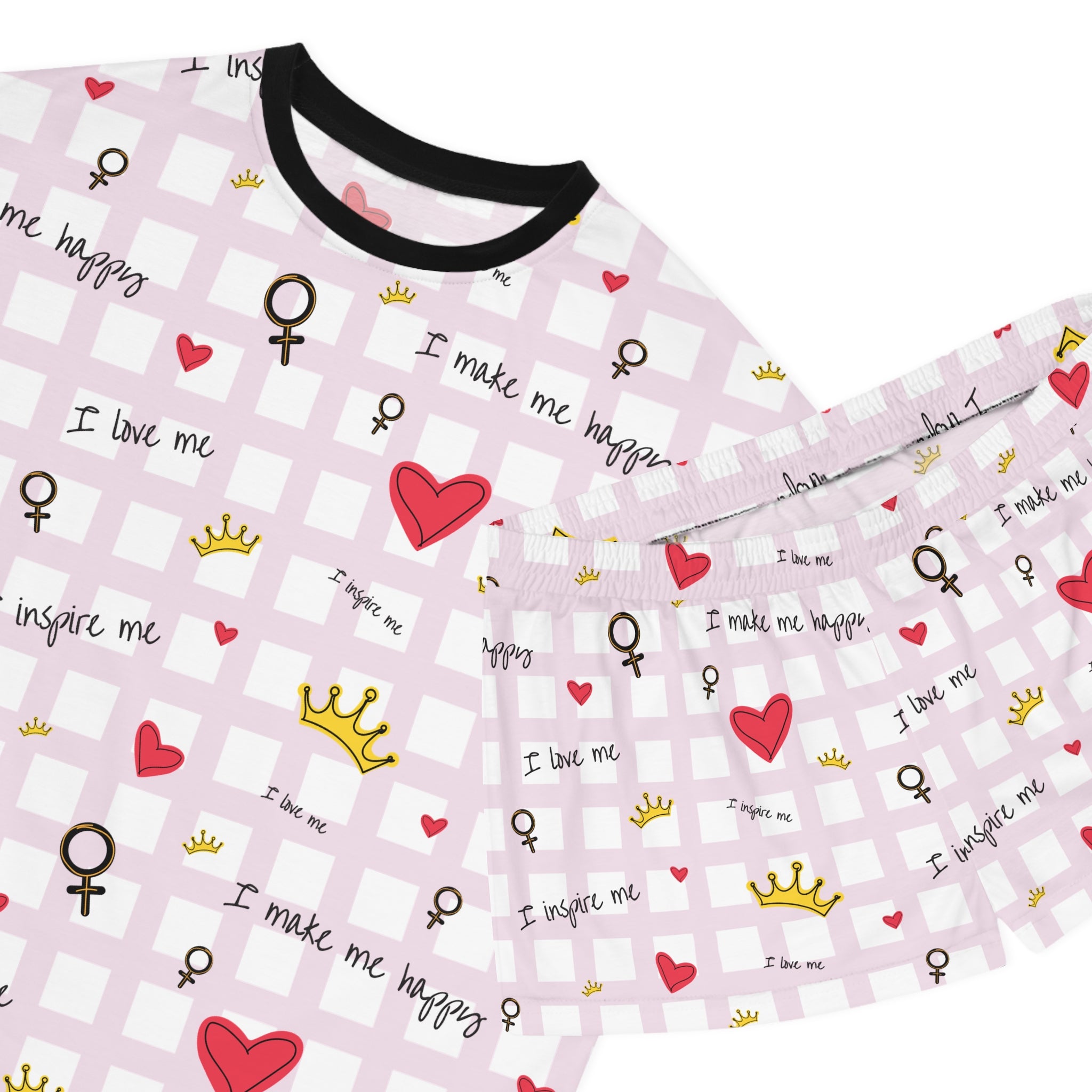 Cozy Hearts & Crowns Pajama Set, Sleepwear, Heart Print PJ Set, Women's Loungewear, Gift for Her, Cute Pajamas