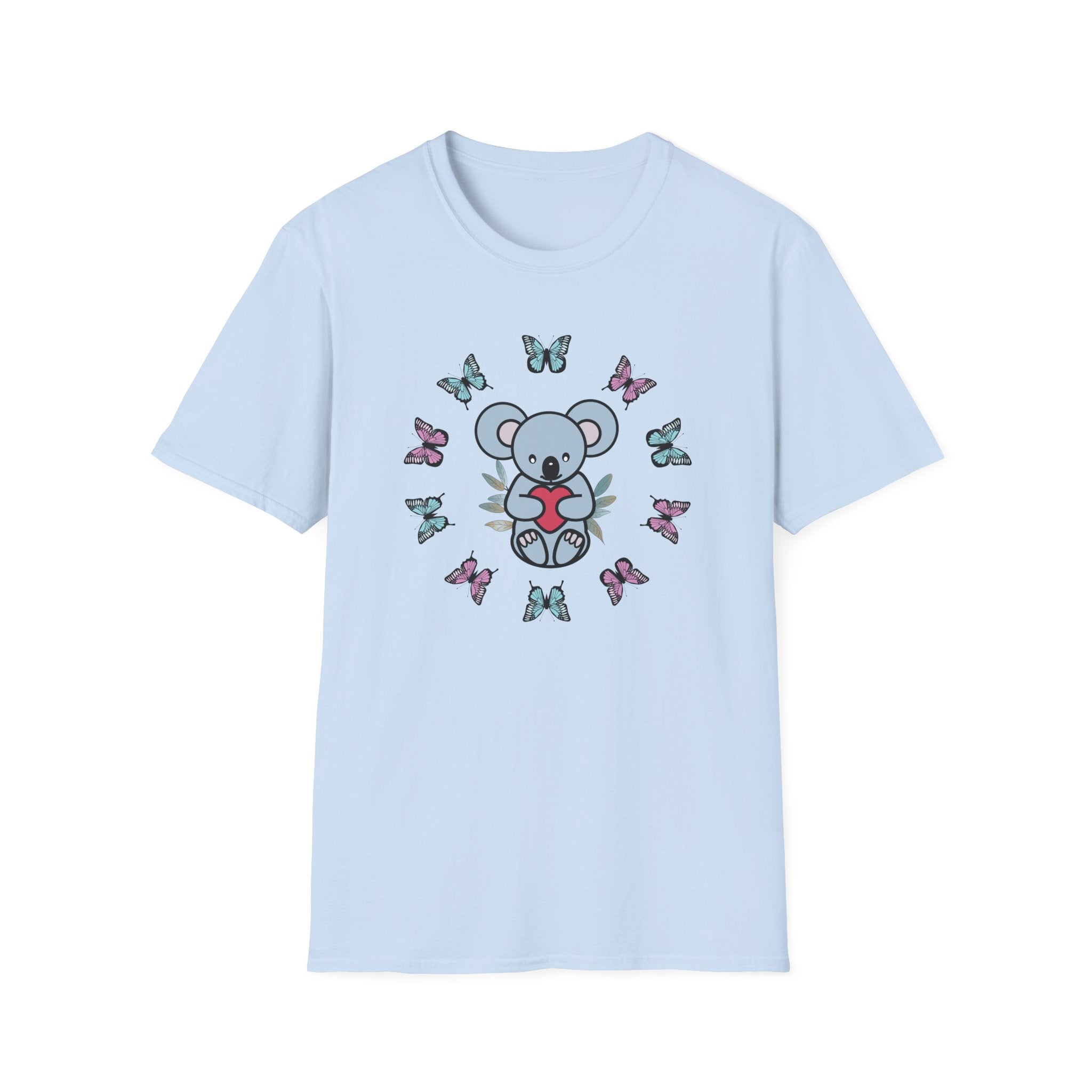 Koala Heart T-Shirt, Cute Animal Tee, Butterfly Graphic Shirt, Nature Lover Gift, Wildlife Lover Top