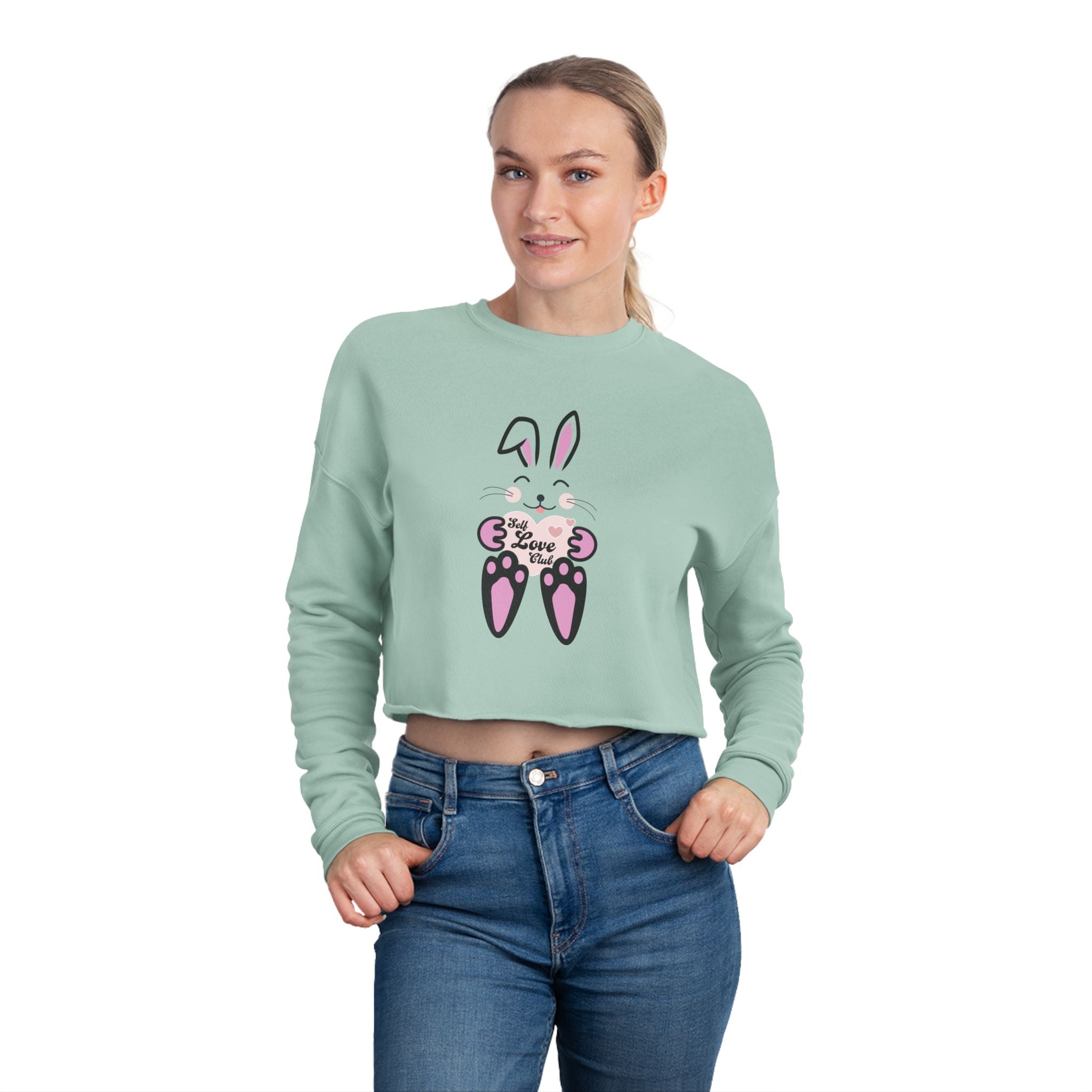 Self Love Club Kawaii Rabbit Face Sweatshirt, Women's Crop Top Jumper, Cute Bunny Pullover, Japanese Style Sweater, Gift for Her
