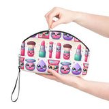 Cute cartoon depiction of makeup products with faces Kawaii Makeup Bag