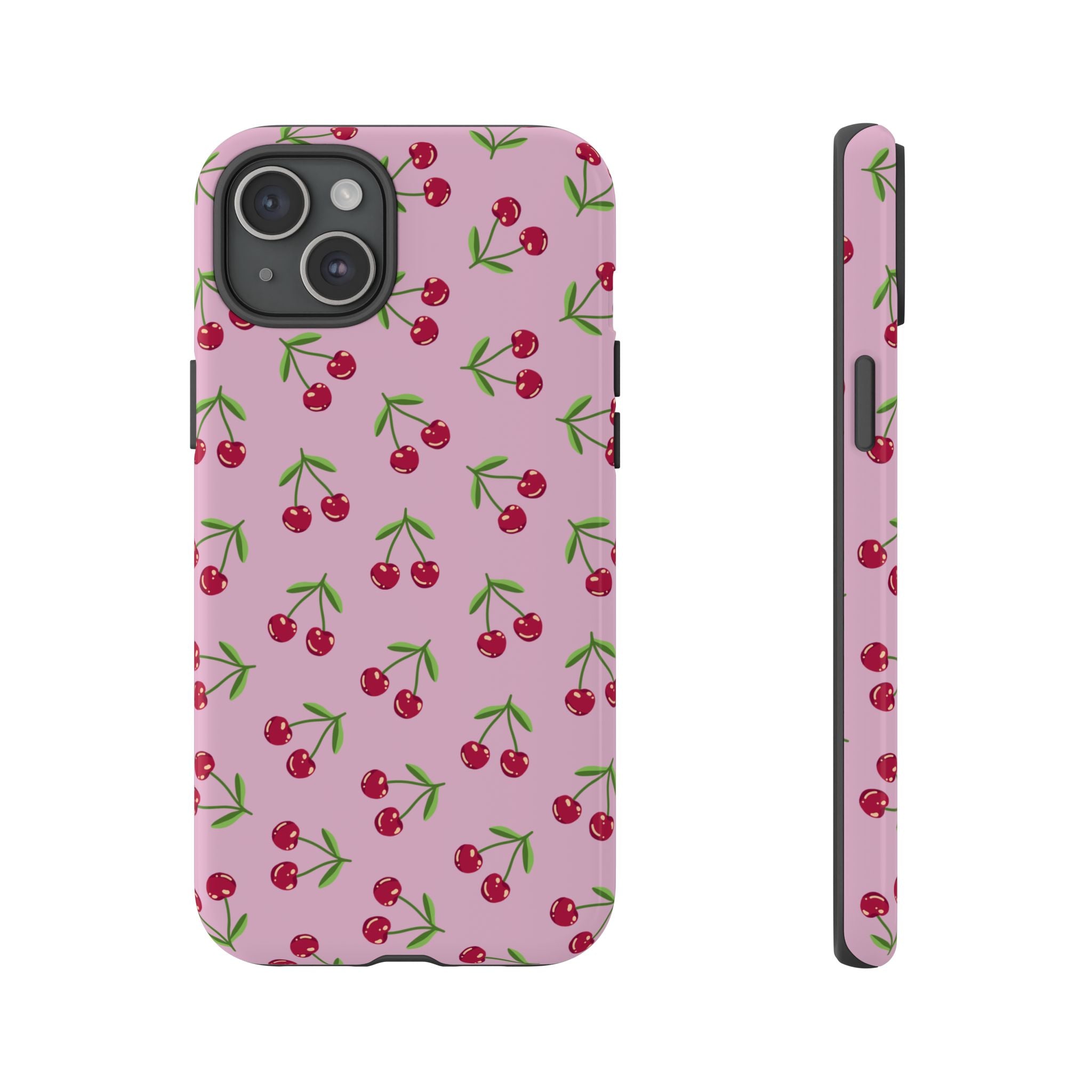 iPhone Cherry Pattern Phone Cases, Floral Tough Cover, Protective Smartphone Shell, Hard Case Gift for Her, Pretty Device Accessories