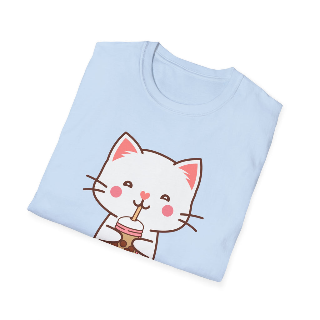 Cat Boba Tea Bubble Tea Anime Kawaii Neko Softstyle T-Shirt, Cute Japanese Kitty Drink Tee, Fun Cartoon Cat Lover Shirt, Trendy