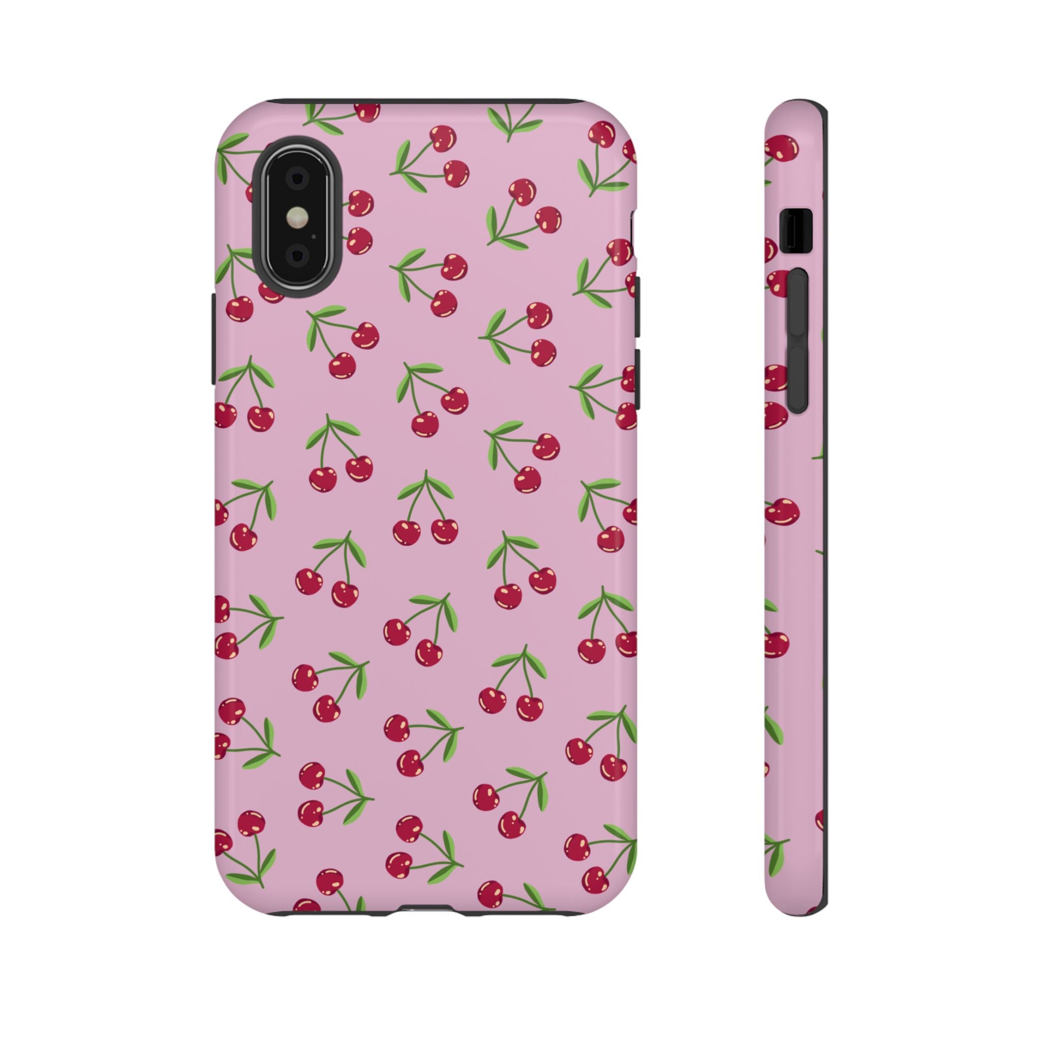 iPhone Cherry Pattern Phone Cases, Floral Tough Cover, Protective Smartphone Shell, Hard Case Gift for Her, Pretty Device Accessories