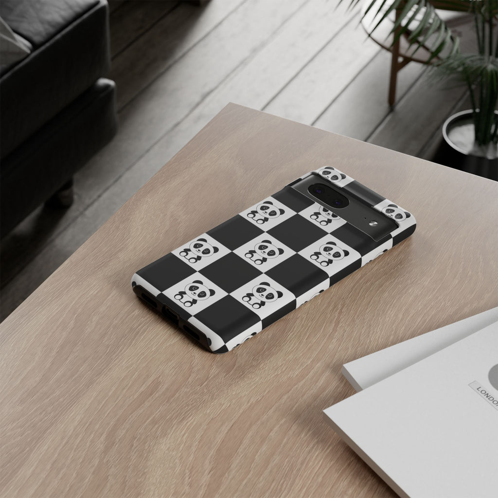 Panda Chessboard Tough Cases, Cute Panda Phone Covers, Chess Pattern iPhone Case, Board Games Phone Accessories, Animal Lover Tech