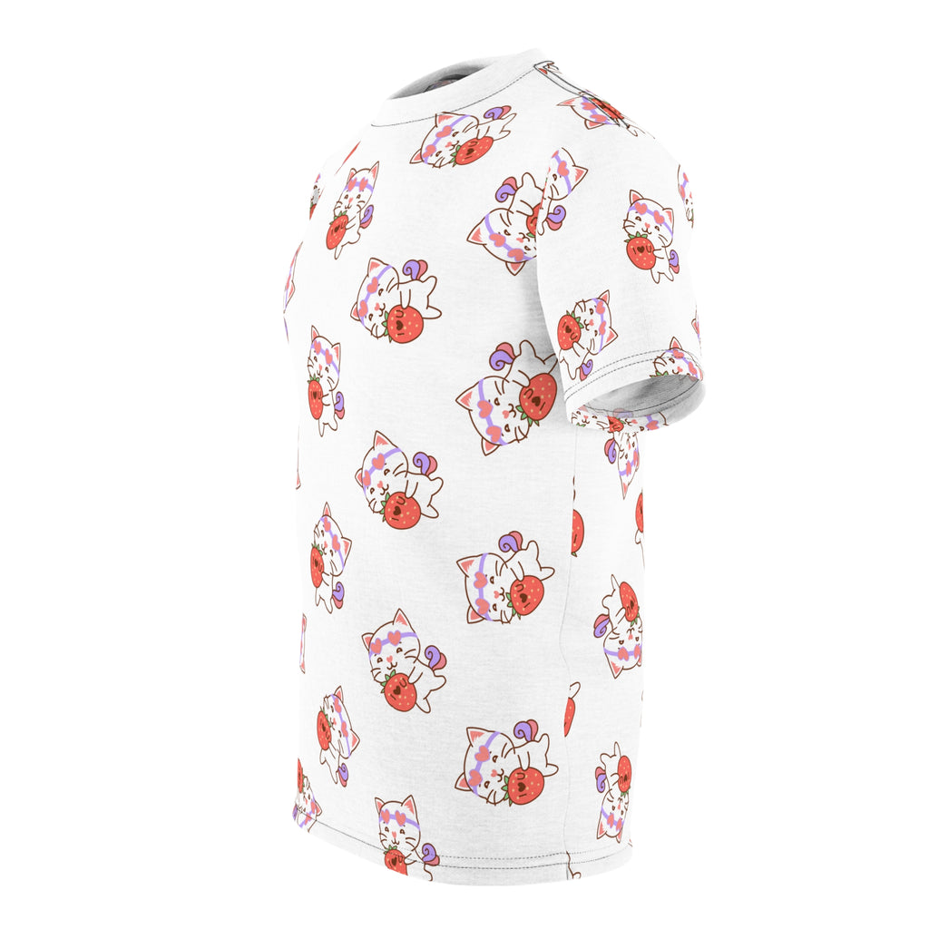 Cute Cat with Strawberry I Love you T-Shirt, Funny Cat Lover Tee, Graphic Cat Shirt, Kawaii Kitty Top, Cat and Fruit Design