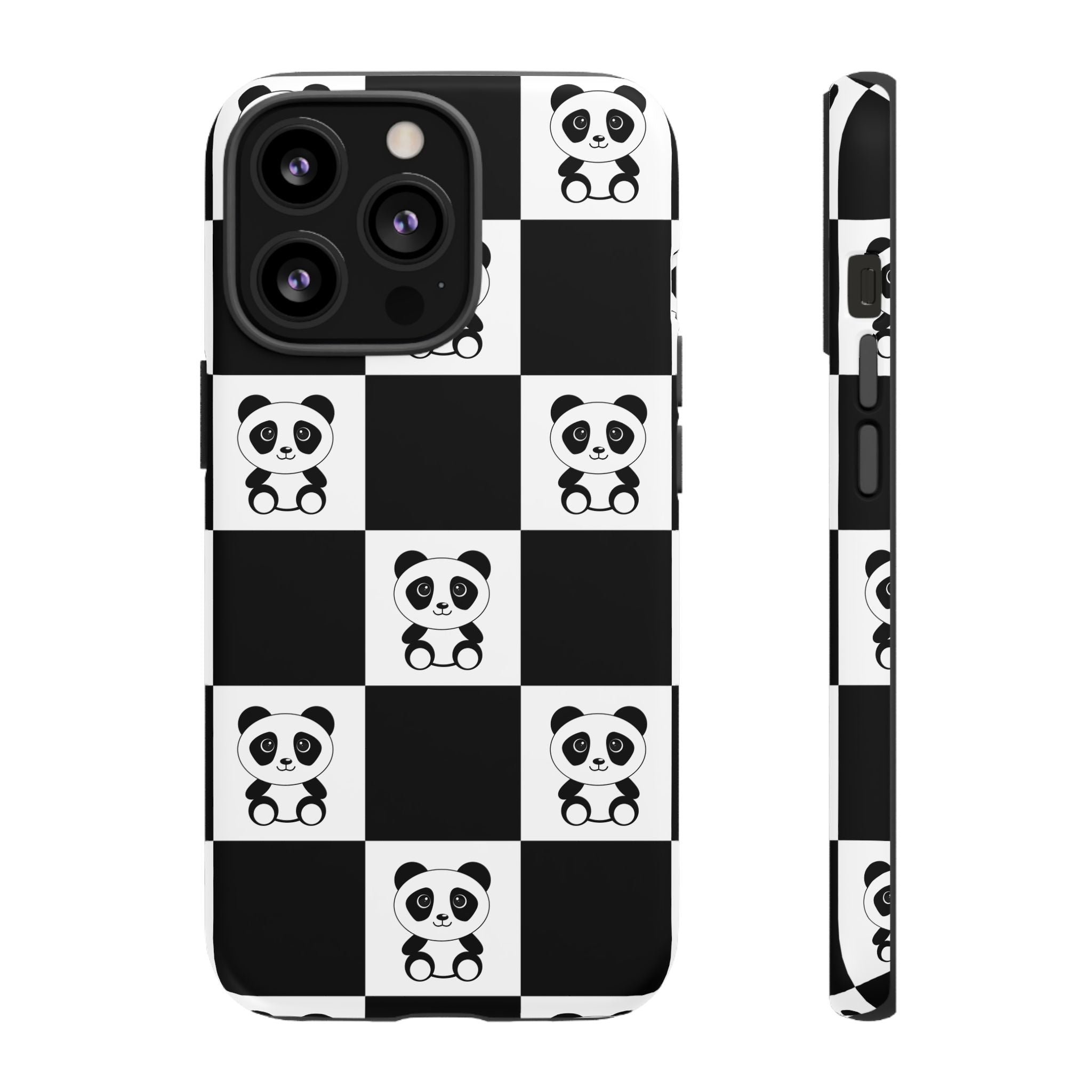 Panda Chessboard Tough Cases, Cute Panda Phone Covers, Chess Pattern iPhone Case, Board Games Phone Accessories, Animal Lover Tech