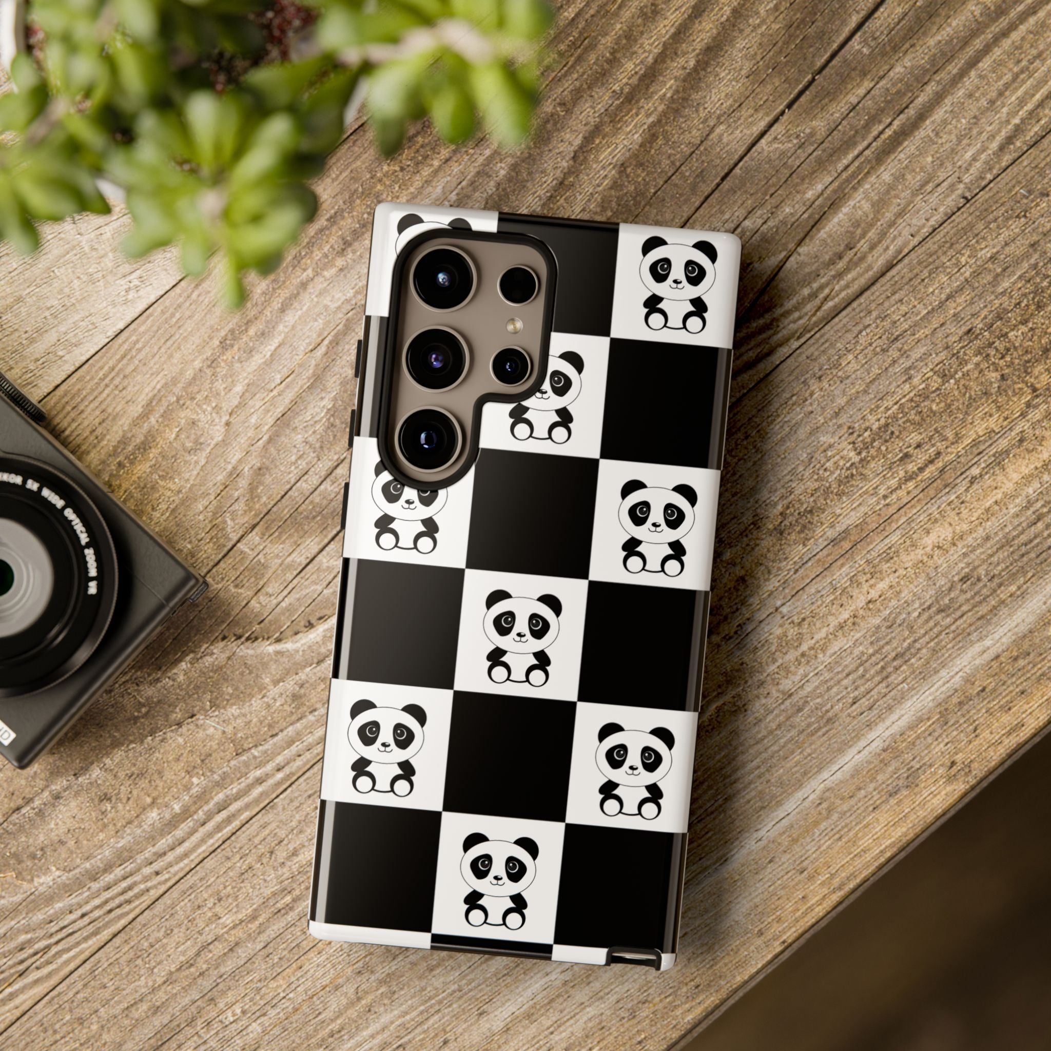 Panda Chessboard Tough Cases, Cute Panda Phone Covers, Chess Pattern iPhone Case, Board Games Phone Accessories, Animal Lover Tech
