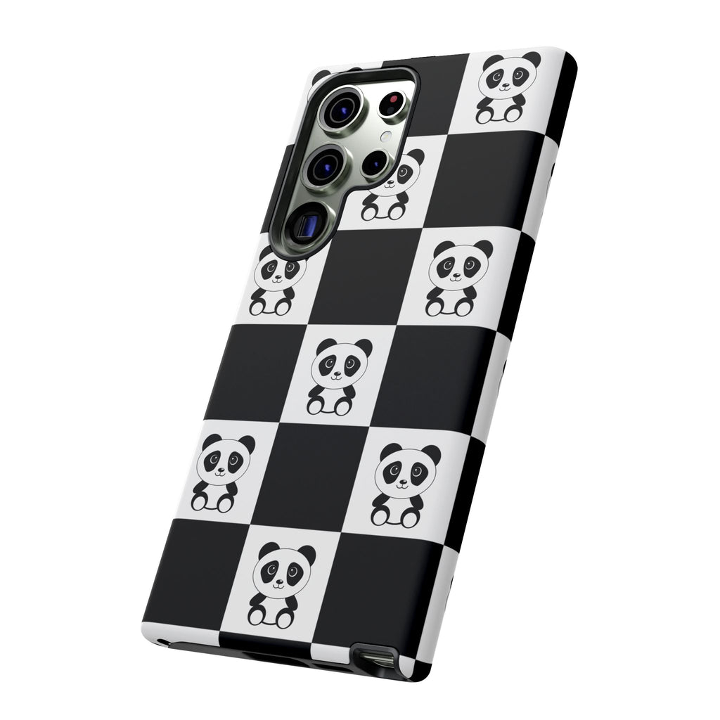 Panda Chessboard Tough Cases, Cute Panda Phone Covers, Chess Pattern iPhone Case, Board Games Phone Accessories, Animal Lover Tech