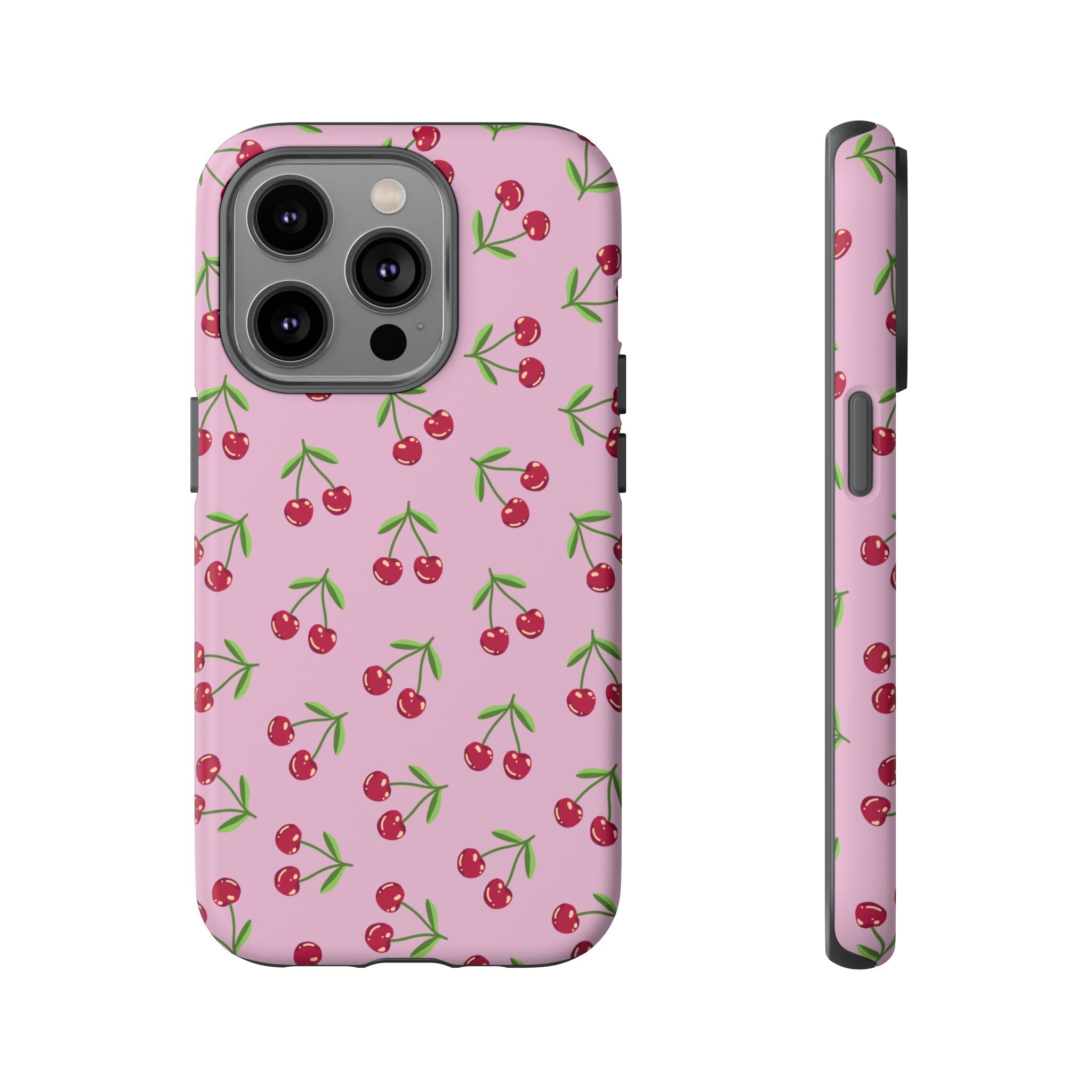 iPhone Cherry Pattern Phone Cases, Floral Tough Cover, Protective Smartphone Shell, Hard Case Gift for Her, Pretty Device Accessories