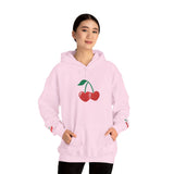 Cherry Heart Embroidered Hoodie — Heart Cherry Graphic Hooded Sweatshirt
