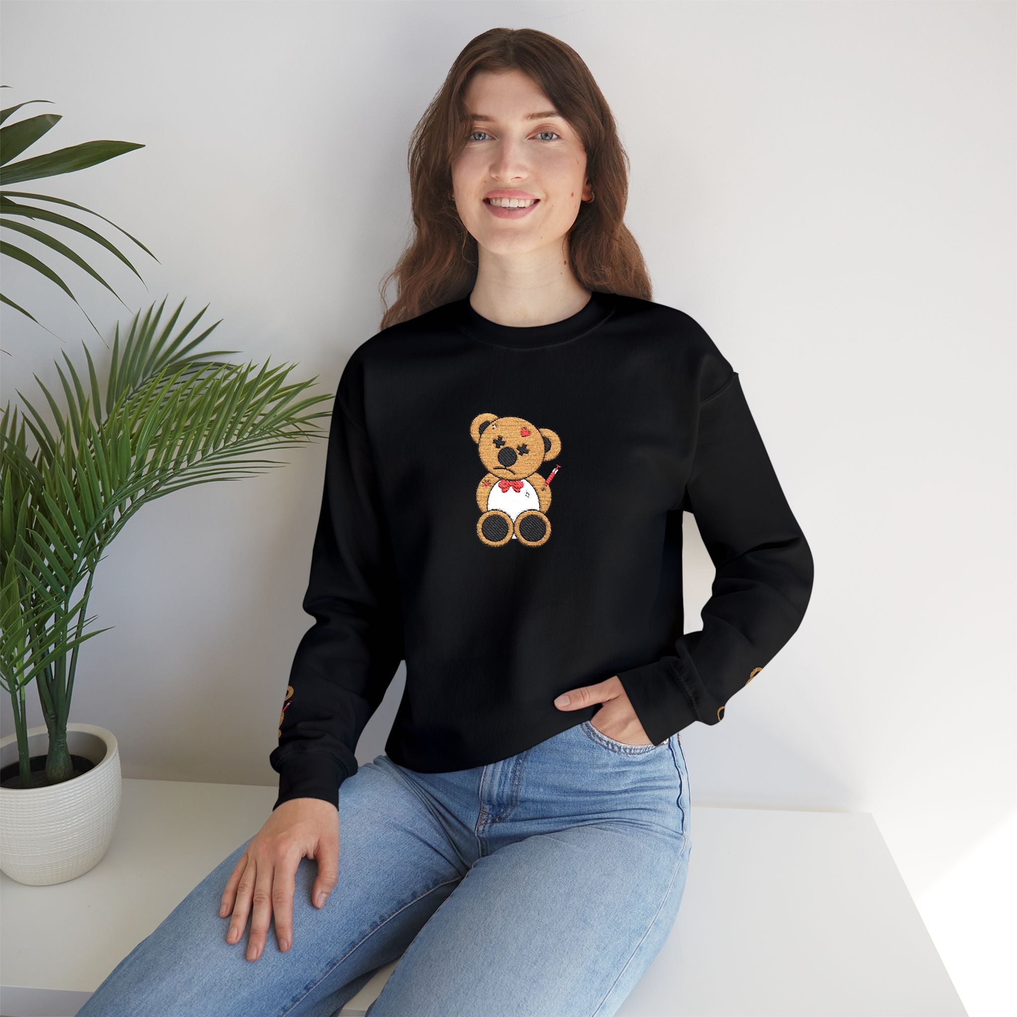 Embroidered Little Teddy Bear Crewneck Sweatshirt