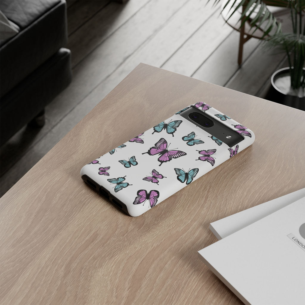 Butterfly Pattern White Background Phone Cases, Protective Cover, Strong Cases, Impact Resistant, Floral Design, Unique Gifts