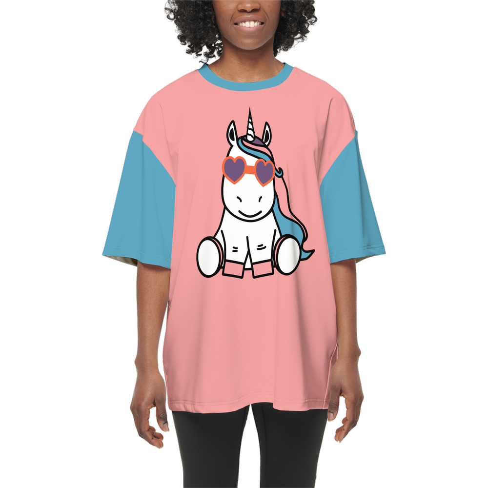 Kawaii Unicorn Women's Oversized Short-Sleeve T-Shirt-Heavyweight 225g