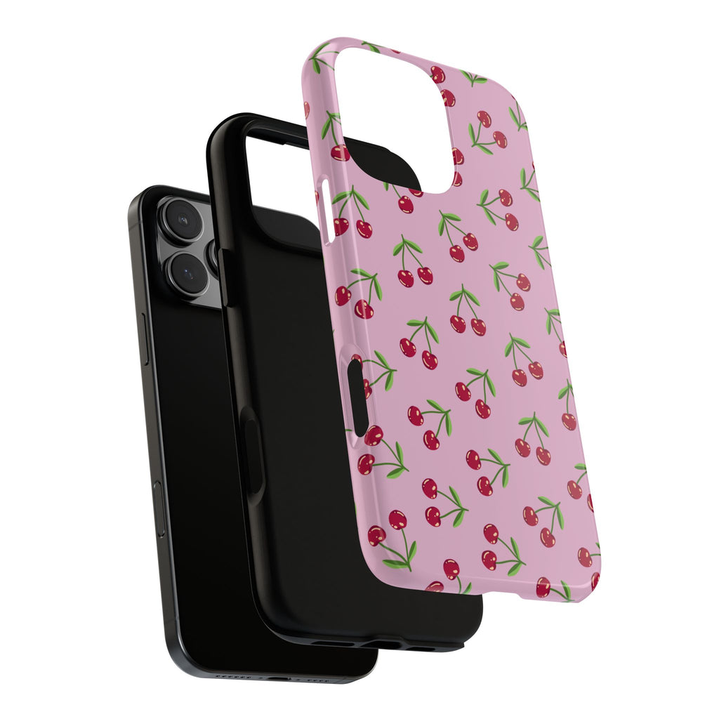 iPhone Cherry Pattern Phone Cases, Floral Tough Cover, Protective Smartphone Shell, Hard Case Gift for Her, Pretty Device Accessories