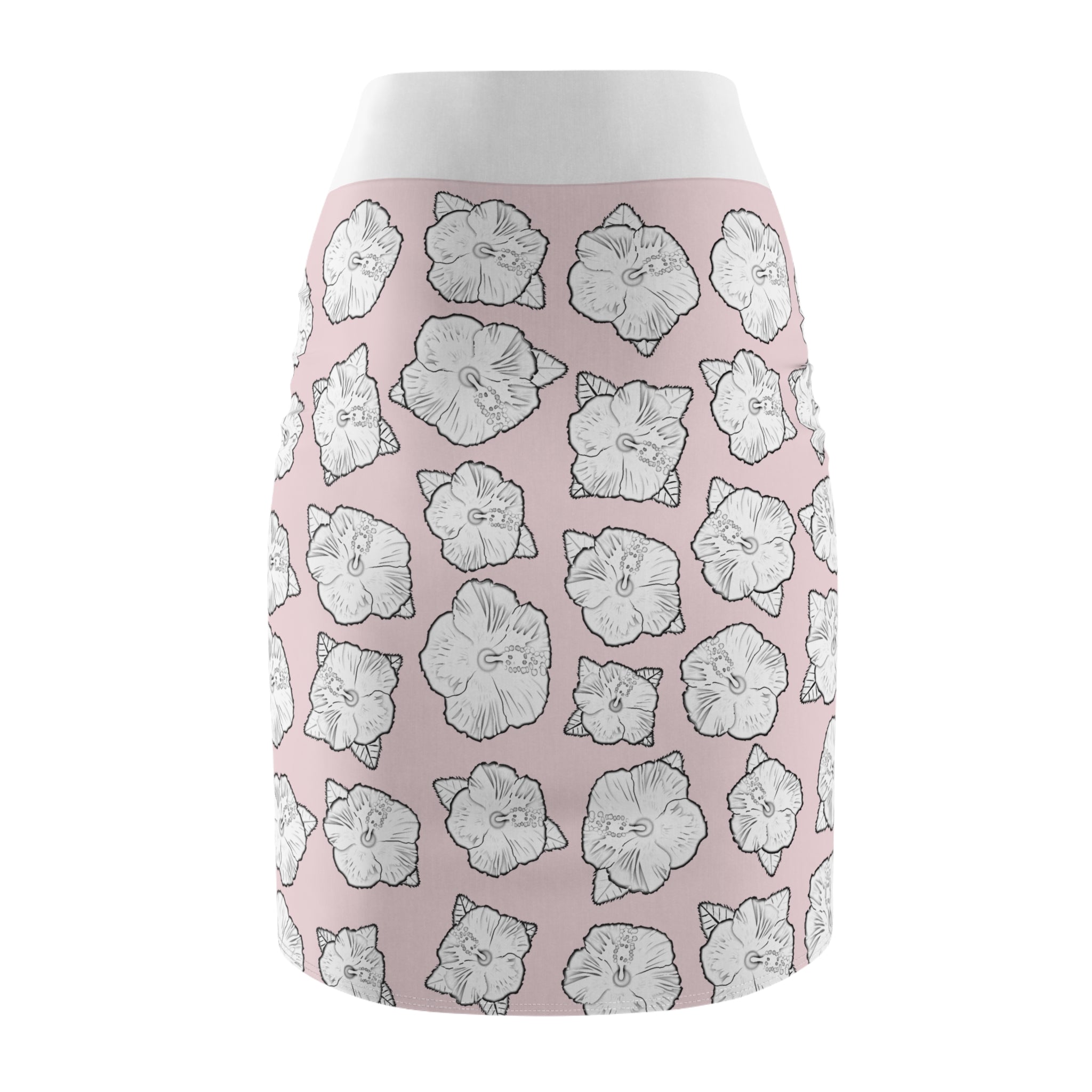 Poppy Pattern Pink Women's Pencil Skirt - Floral Print High Waisted Midi Skirt, Fashionable Spring Outfit, Cute Patterned Knee Length