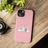 Kawaii Cat Rainbow Tough Cases, Cute Kitty Phone Cover, Protective Phone Case, Adorable Cat Lover Gift, Fun Rainbow Cat Phone Accessories