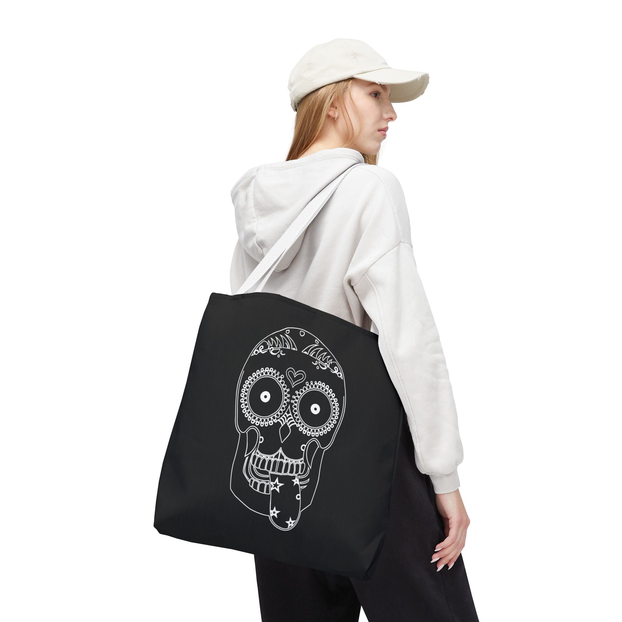 Gothic Skull Tote Bag, Halloween Bag, Spooky Shoulder Bag, Skull and Spider Grocery Tote, Gothic Handbag, Creepy Skull Purse