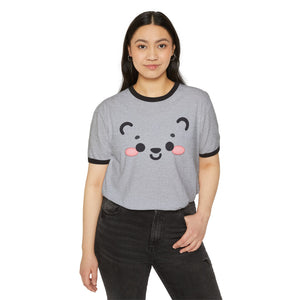 Kawaii Bear Face Cotton Ringer T-Shirt | Blush Bear Ringer Tee