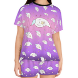 Ghost Print Women's Pajama Set - Short Sleeve Sleepwear for Her - Cute Pajamas