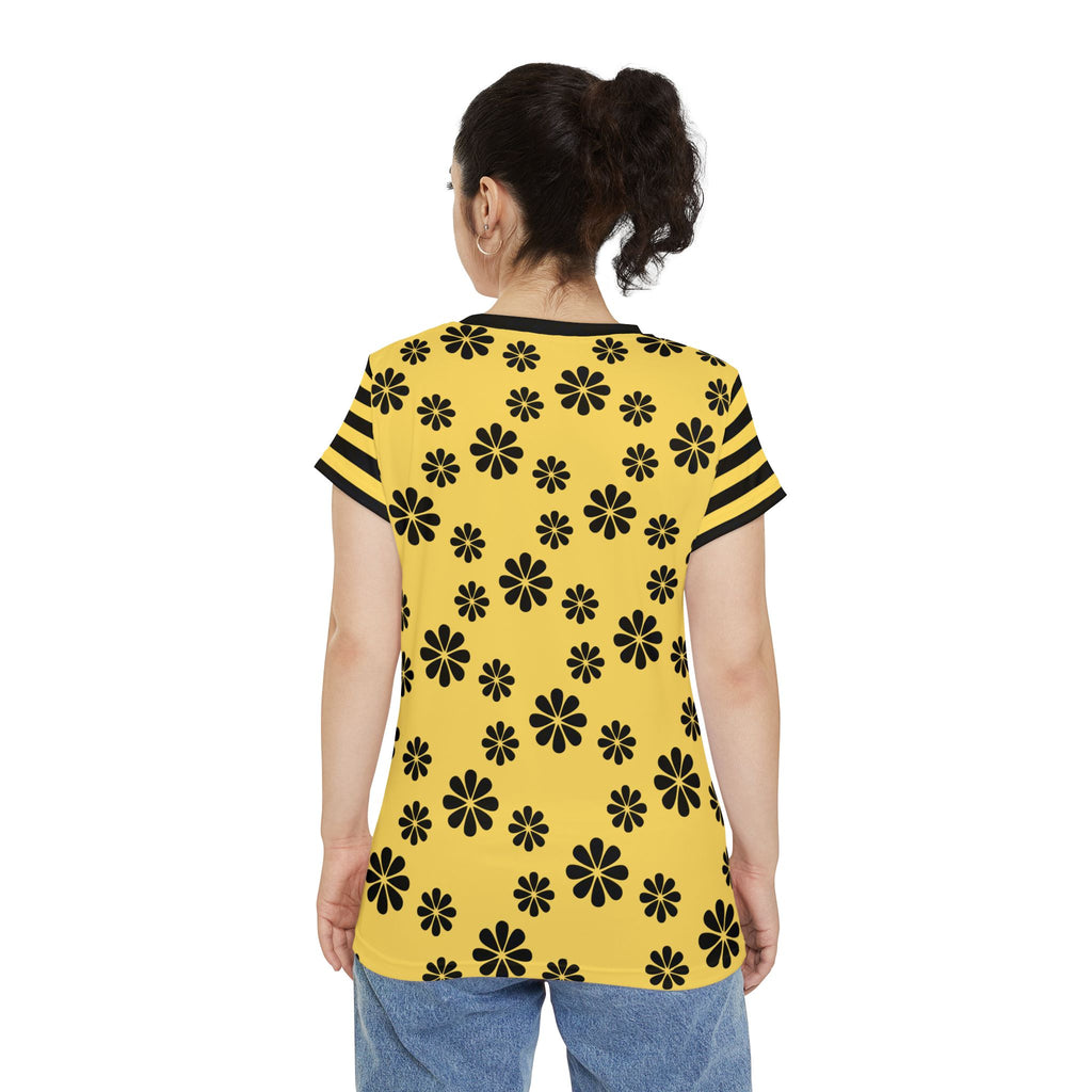 Kawaii Bee Women's Short Sleeve Shirt - Cute Yellow and Black Floral Top - Fun Honeybee T-Shirt