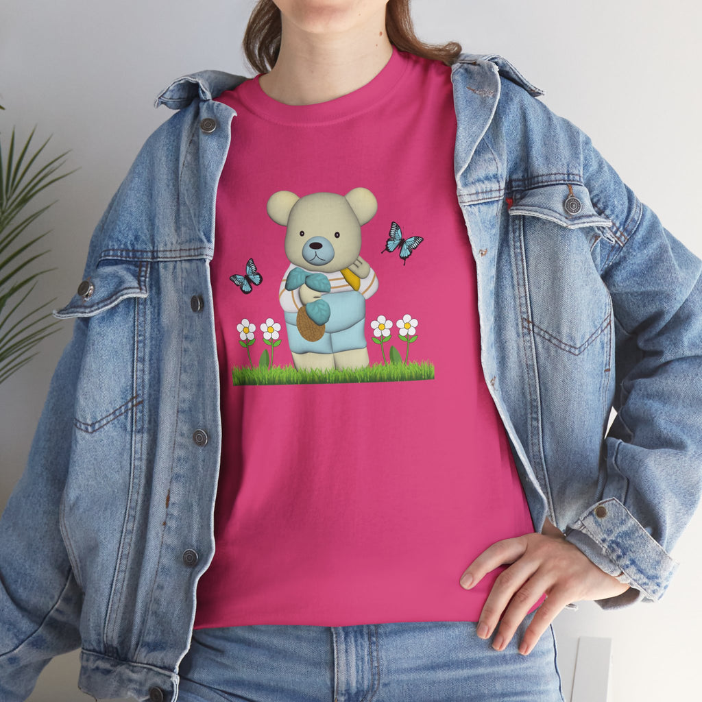 Garden Bear with Butterflies T-Shirt, Cute Bear Shirt, Nature Lover Tee, Botanical Garden Top, Wildlife Animal Unisex Tee