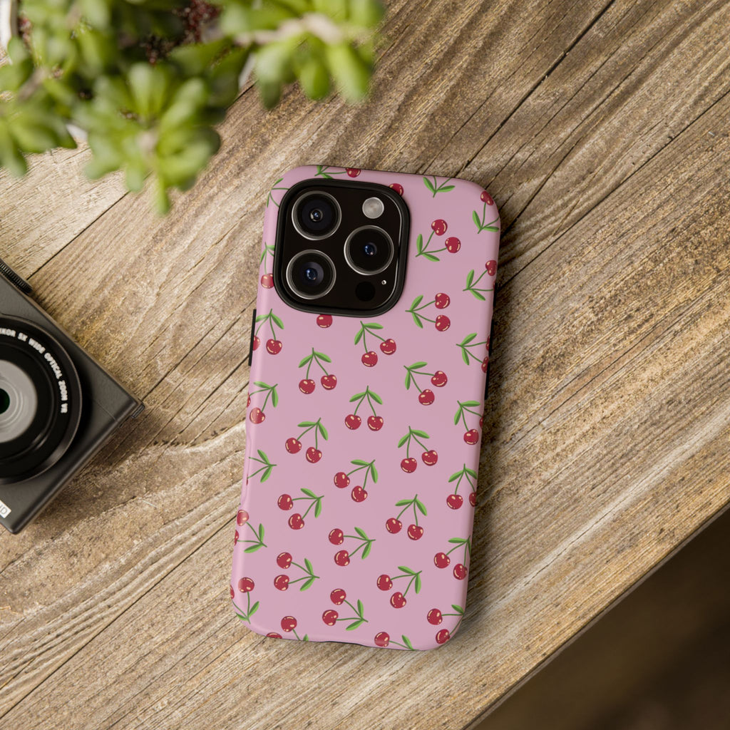 iPhone Cherry Pattern Phone Cases, Floral Tough Cover, Protective Smartphone Shell, Hard Case Gift for Her, Pretty Device Accessories