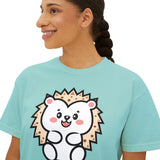 Kawaii Hedgehog Boxy Tee - Women's Graphic T-Shirt